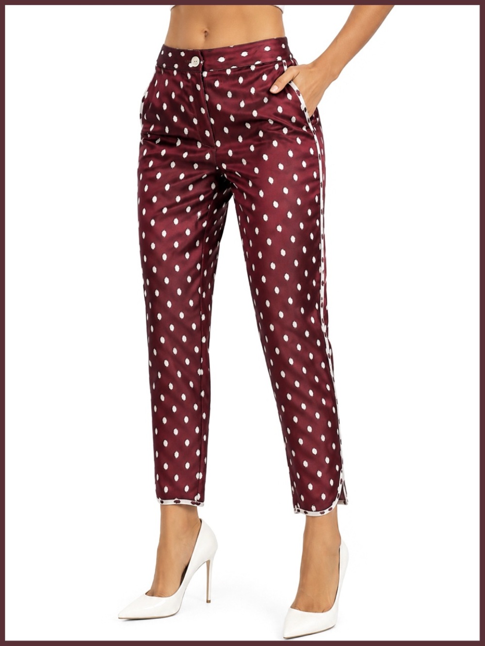 Rag & Bone Burgundy White Polka Dot Emery Pant